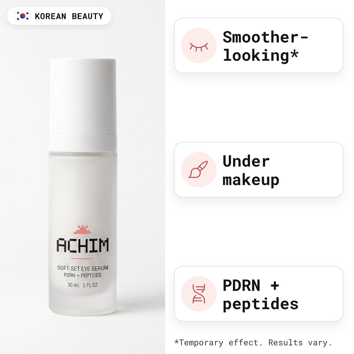 Achim Soft-Set Eye Serum: smoother-looking under-eyes, wears under makeup, PDRN + peptides