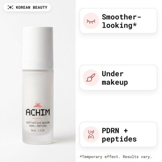 Achim Soft-Set Eye Serum: smoother-looking under-eyes, wears under makeup, PDRN + peptides