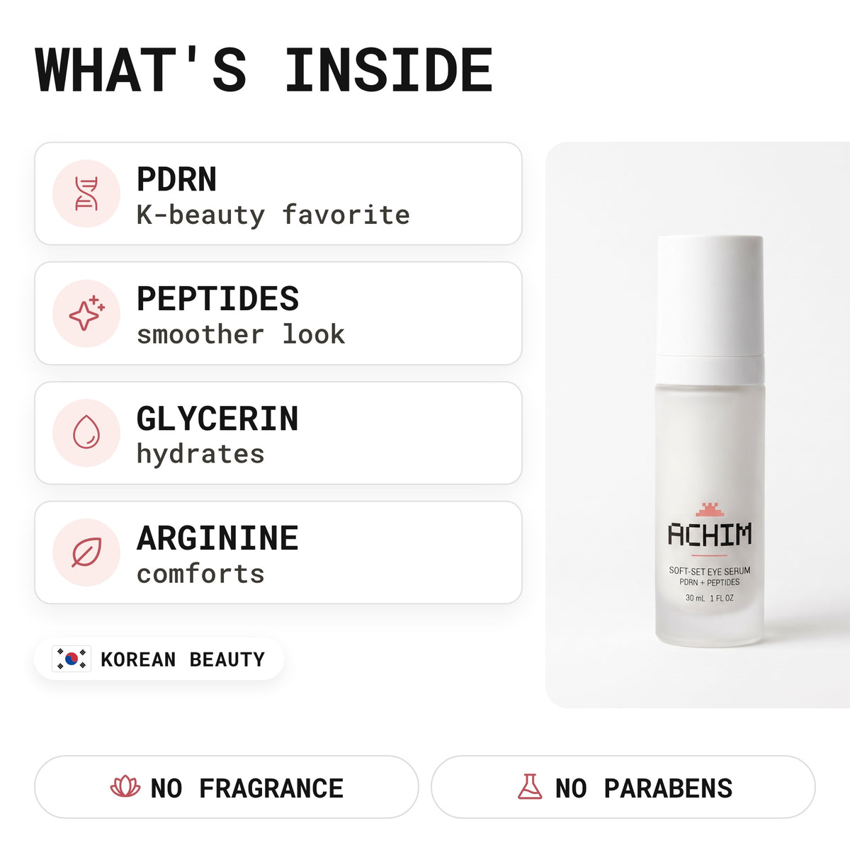 Achim what's inside: PDRN, peptides, glycerin, arginine